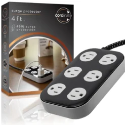 Cordinate ADAPT 6-Outlet 4ft. Braided Extension Cord with Surge Protection, Black/Gray