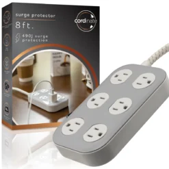 Cordinate ADAPT 6-Outlet 8ft. Braided Extension Cord With Surge Protection, Cream/Gray