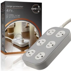 Cordinate ADAPT 6-Outlet 4ft. Braided Extension Cord with Surge Protection, Cream/Gray