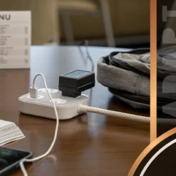 Cordinate ADAPT 3-Outlet, 2-USB 4ft. Braided Extension Cord, Cream/Gray