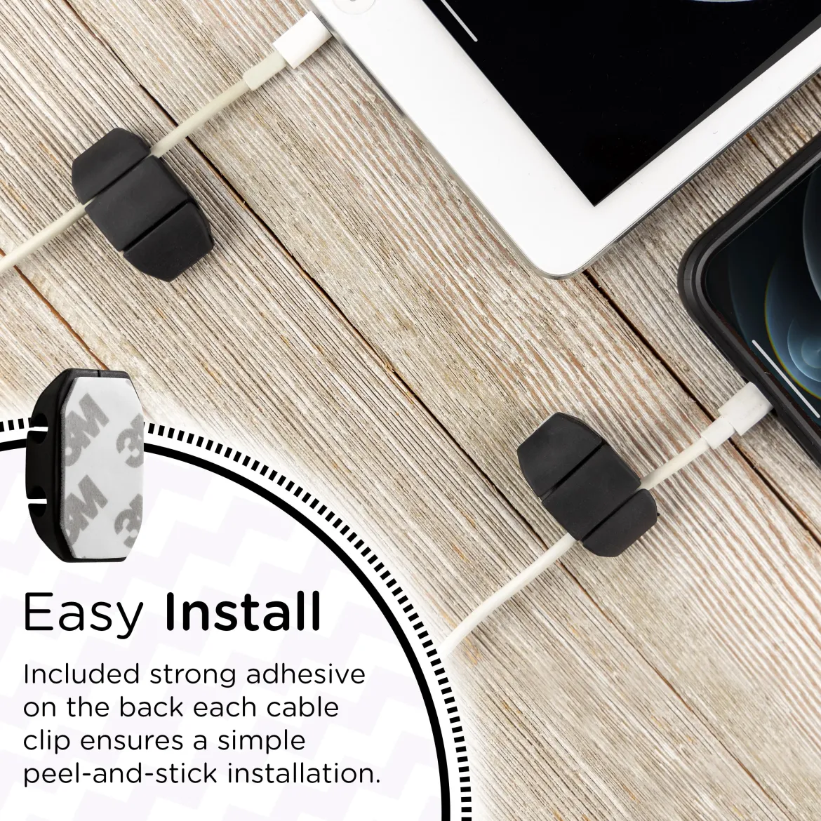 Cordinate Dual Slot Cable Management Dots, 6 Pack, Black,