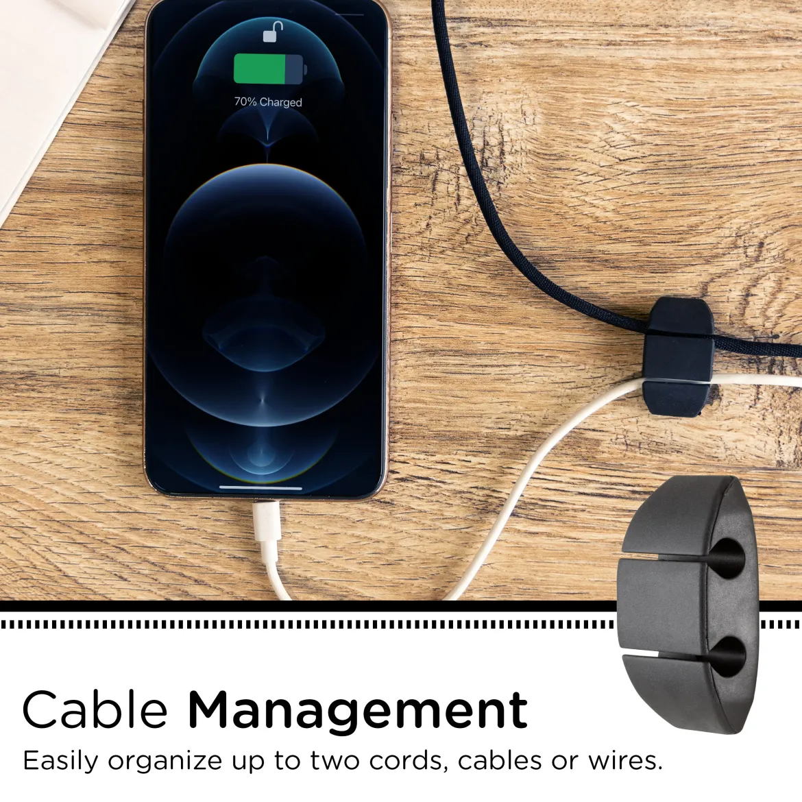 Cordinate Dual Slot Cable Management Dots, 6 Pack, Black,