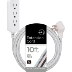 Cordinate 10ft. 3-Outlet Extension Cord, Gray/White