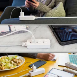 Cordinate 10ft. 3-Outlet Extension Cord, Gray/White