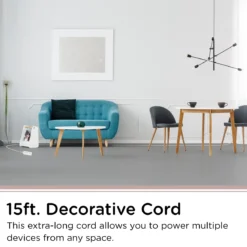 Cordinate 15ft. 3-Outlet Indoor Extension Cord, Gray/White