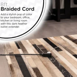 Cordinate 8ft. 3-Outlet Polarized Extension Cord, Black/Gray Heather, Braided Cord