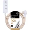 Cordinate 3-Outlet 10ft. Braided Extension Cord with Surge Protection, White/Tan