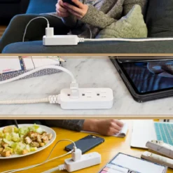 Cordinate 3-Outlet 10ft. Braided Extension Cord with Surge Protection, White/Tan