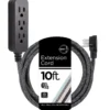Cordinate 3-Outlet 10ft. Braided Extension Cord with Surge Protection, Black/Dark Heather