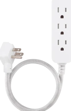 Cordinate 3-Outlet 2ft. Braided Extension Cord with Flat Plug, White/Gray