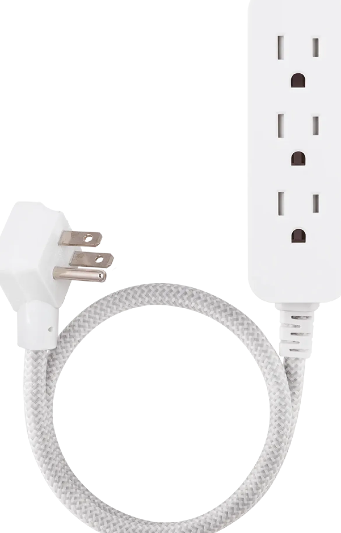 Cordinate 3-Outlet 2ft. Braided Extension Cord with Flat Plug, White/Gray