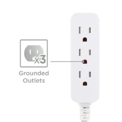 Cordinate 3-Outlet 2ft. Braided Extension Cord with Flat Plug, White/Gray