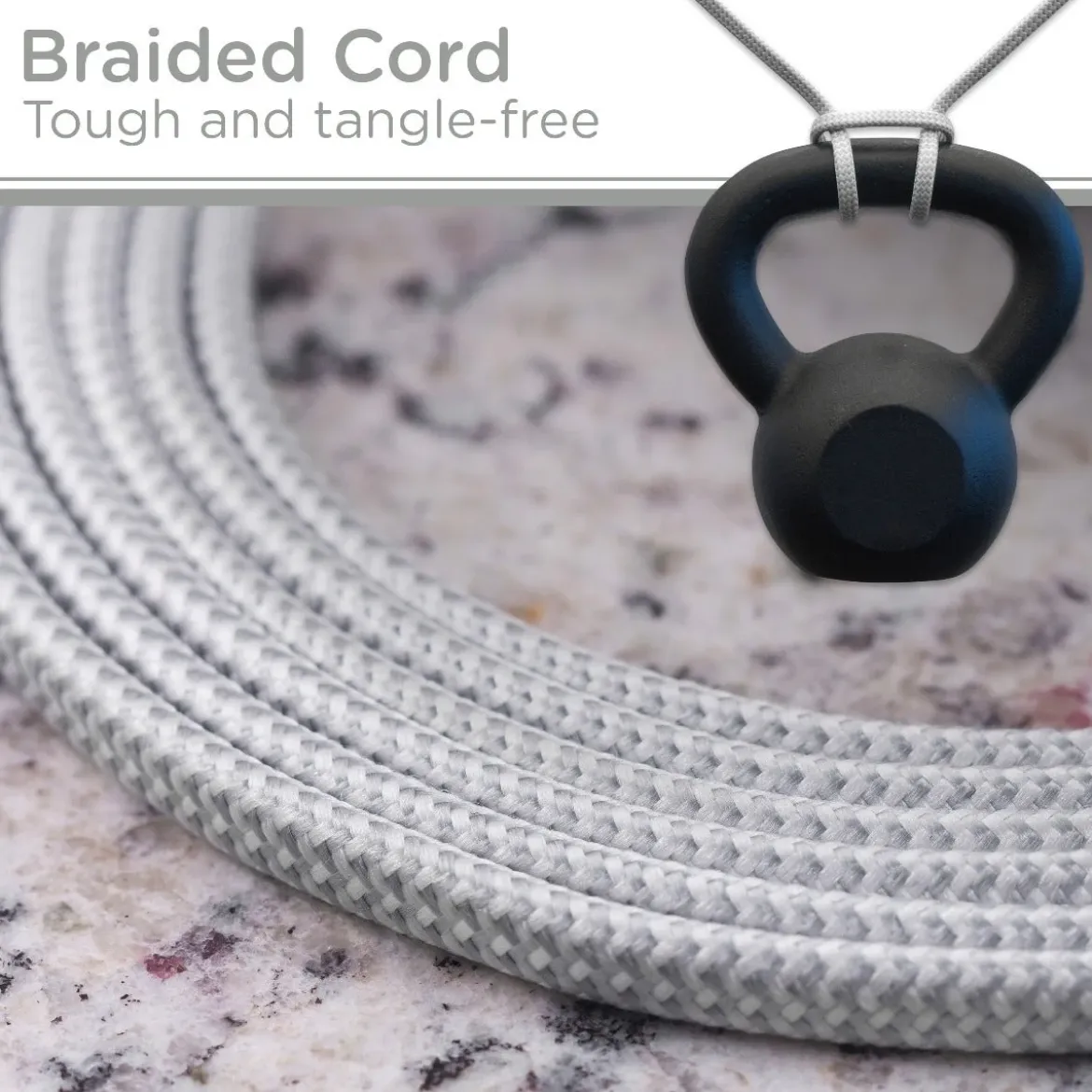 Cordinate 3-Outlet 2ft. Braided Extension Cord with Flat Plug, White/Gray
