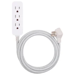 Cordinate 3-Outlet 10ft. Braided Extension Cord, White/Gray