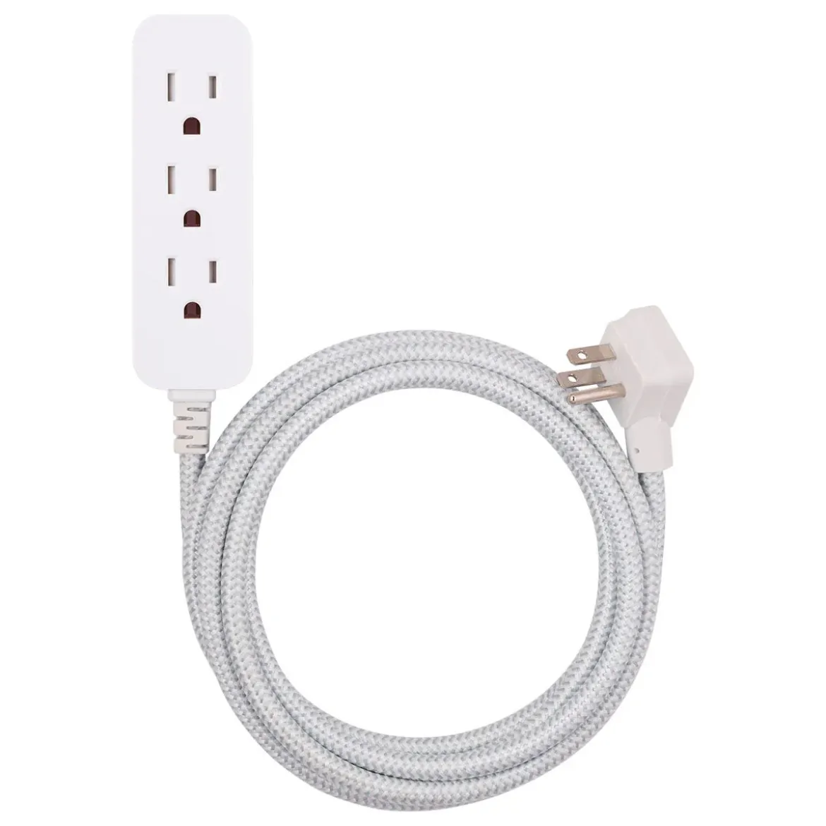 Cordinate 3-Outlet 10ft. Braided Extension Cord, White/Gray