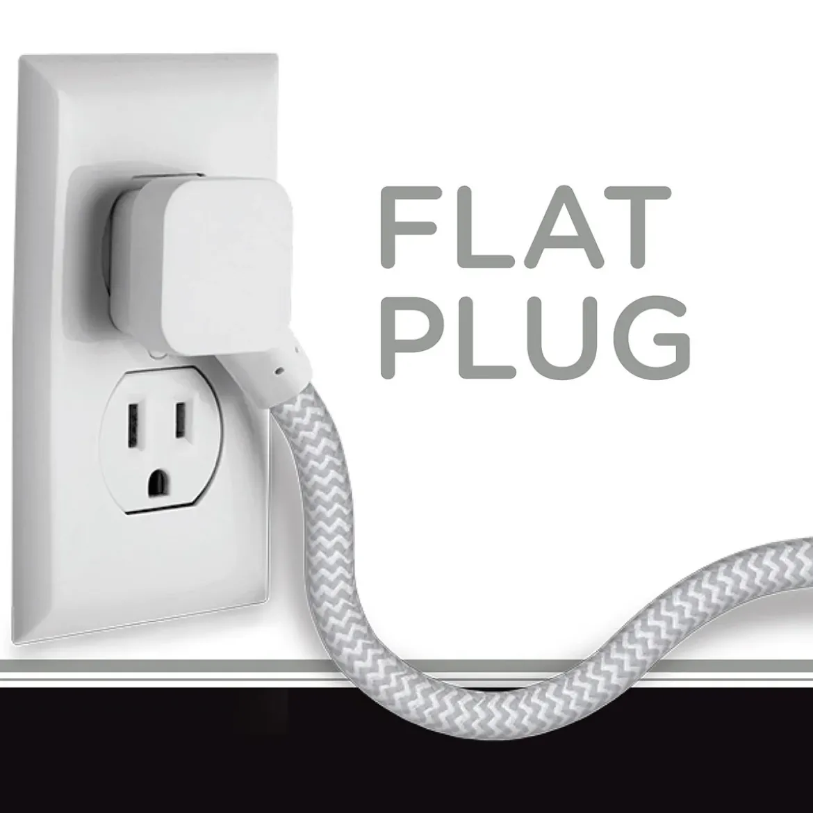 Cordinate 3-Outlet 10ft. Braided Extension Cord, White/Gray