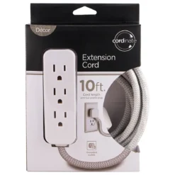 Cordinate 3-Outlet 10ft. Braided Extension Cord, White/Gray