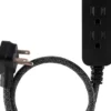 Cordinate 3-Outlet 2ft. Braided Extension Cord with Flat Plug, Black/Gray
