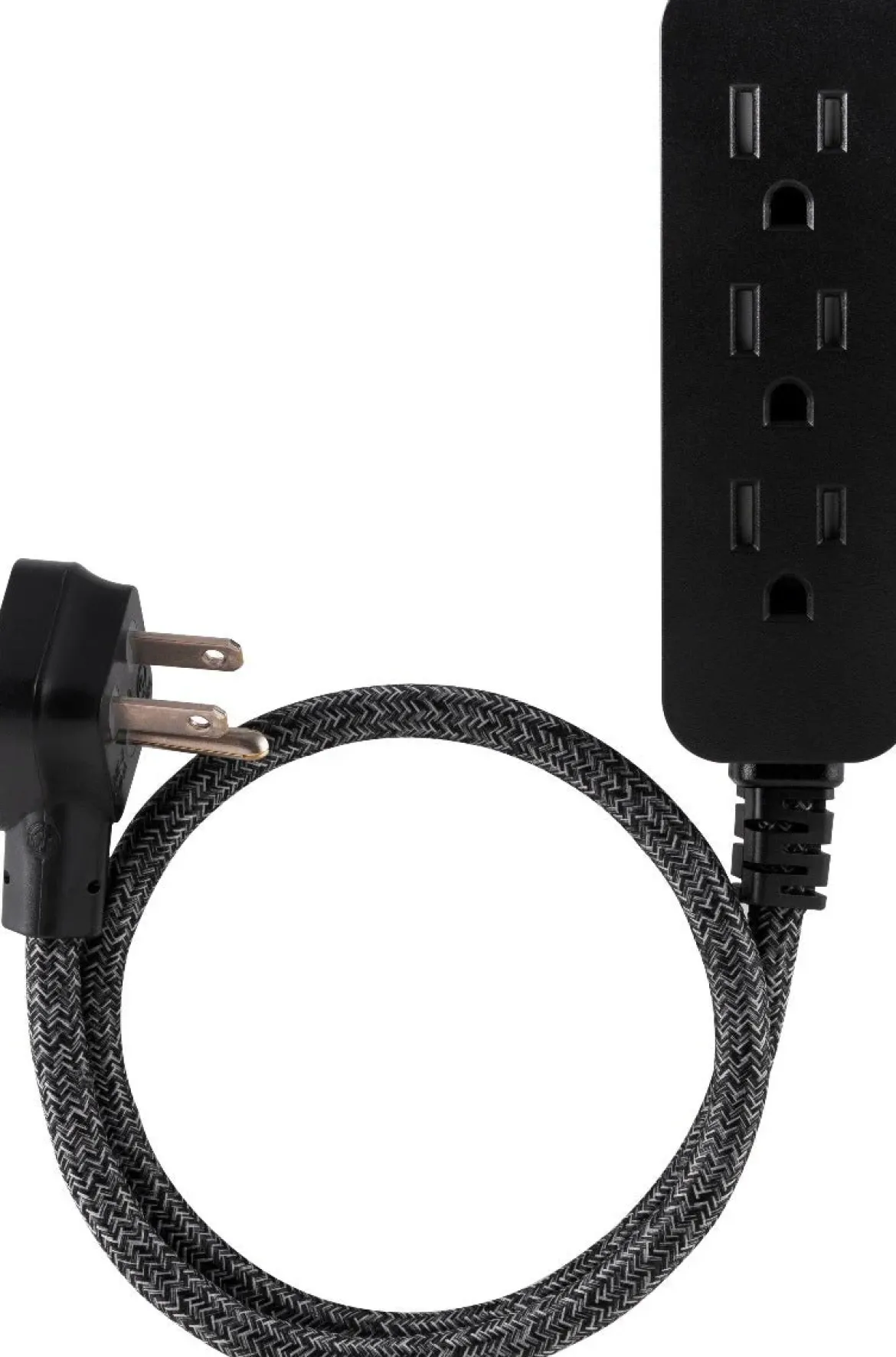 Cordinate 3-Outlet 2ft. Braided Extension Cord with Flat Plug, Black/Gray