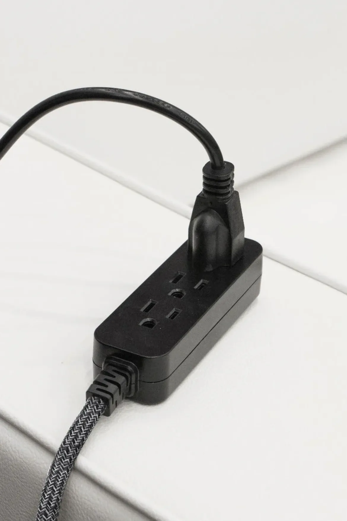 Cordinate 3-Outlet 2ft. Braided Extension Cord with Flat Plug, Black/Gray