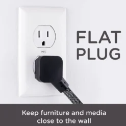 Cordinate 3-Outlet 2ft. Braided Extension Cord with Flat Plug, Black/Gray