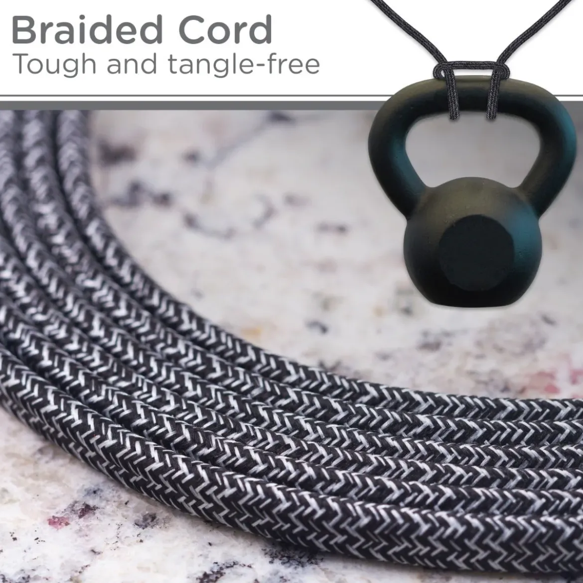 Cordinate 3-Outlet 2ft. Braided Extension Cord with Flat Plug, Black/Gray