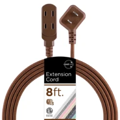 Cordinate 3-Outlet 8ft. Braided Extension Cord with Flat Plug, Brown