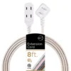 Cordinate 3-Outlet 8ft. Braided Extension Cord with Flat Plug, White/Tan