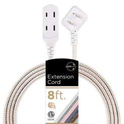 Cordinate 3-Outlet 8ft. Braided Extension Cord with Flat Plug, White/Tan