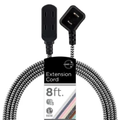 Cordinate 3-Outlet 8ft. Braided Extension Cord with Flat Plug, Black/White