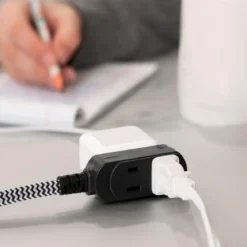 Cordinate 3-Outlet 8ft. Braided Extension Cord with Flat Plug, Black/White