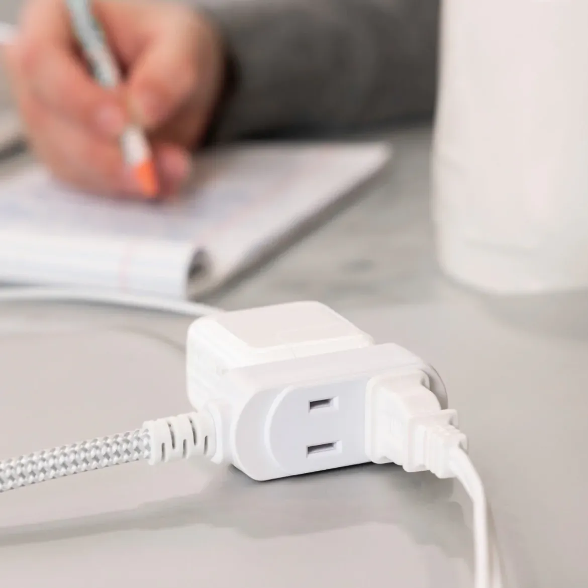 Cordinate 3-Outlet 8ft. Braided Extension Cord, Gray/White