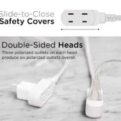 Cordinate 3-Outlet 12ft. Dual Split Extension Cord Braided, Indoor, White