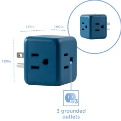 Cordinate 3-Outlet Surge Protector, sea blue cube, 2 pack