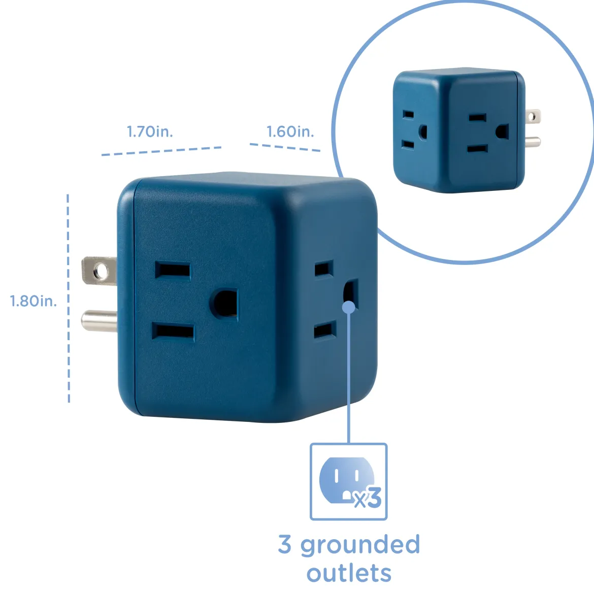 Cordinate 3-Outlet Surge Protector, sea blue cube, 2 pack