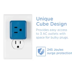 Cordinate 3-Outlet Surge Protector, sea blue cube, 2 pack