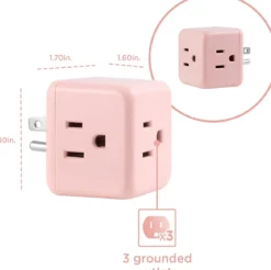 Cordinate 3-Outlet Surge Protector, blush cube, 2 pack