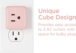 Cordinate 3-Outlet Surge Protector, blush cube, 2 pack