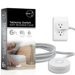 Cordinate 1-Outlet Tabletop Switch with 6ft. Braided Extension Cord, White/Gray