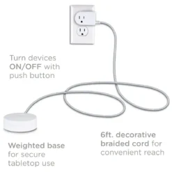 Cordinate 1-Outlet Tabletop Switch with 6ft. Braided Extension Cord, White/Gray