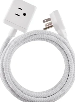 Cordinate 3-Outlet 2-USB 10ft. Braided Extension Cord Cube, White