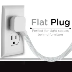 Cordinate 3-Outlet 2-USB 10ft. Braided Extension Cord Cube, White