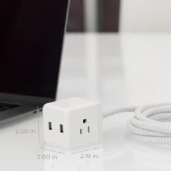 Cordinate 3-Outlet 2-USB 10ft. Braided Extension Cord Cube, White
