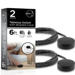 Cordinate Tabletop Switch with Braided Cord, Black, 2pk
