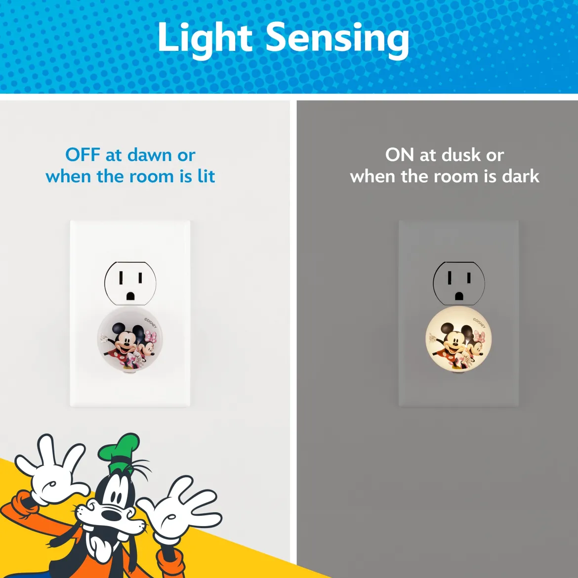Disney Mickey and Minnie Light-Sensing GLO Dot Night Light, 2 Pack, White