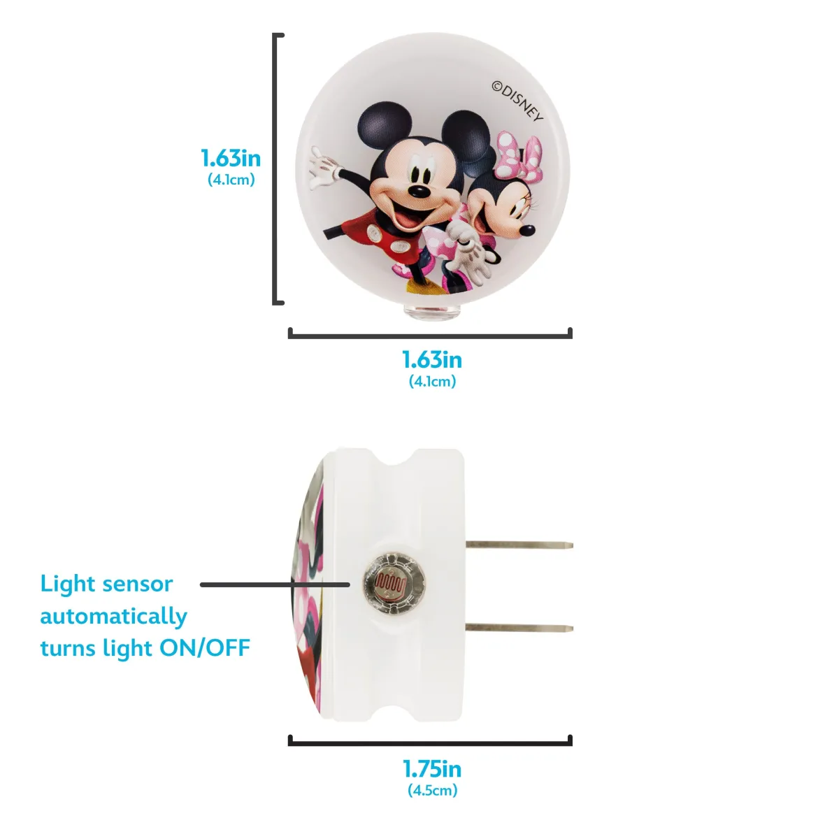 Disney Mickey and Minnie Light-Sensing GLO Dot Night Light, 2 Pack, White