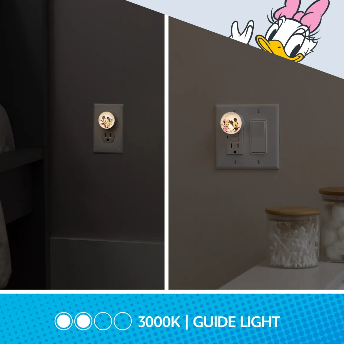 Disney Mickey and Minnie Light-Sensing GLO Dot Night Light, 2 Pack, White