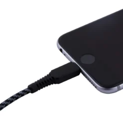 EcoSurvivor 8ft. USB-A to Lightning Charging Cable with Braided Cord, Black/Gray