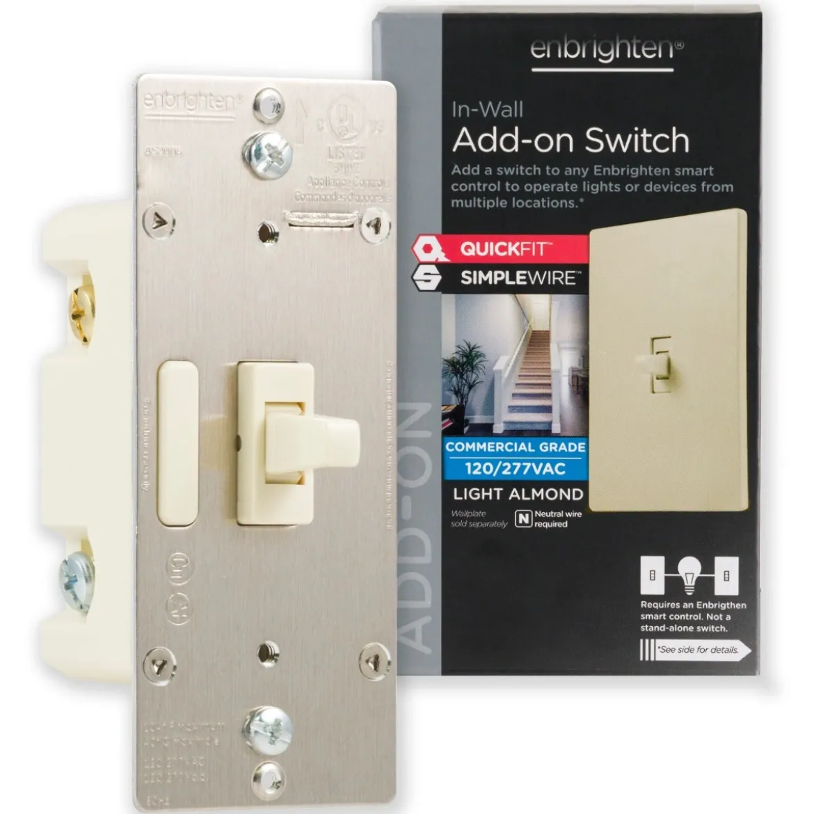 Enbrighten Add-On Toggle Switch With QuickFit™ And SimpleWire™, Light Almond