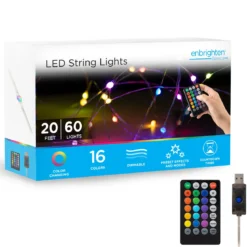 Enbrighten Basics LED Color Changing Fairy String Lights, 60 Lights, 20ft., White